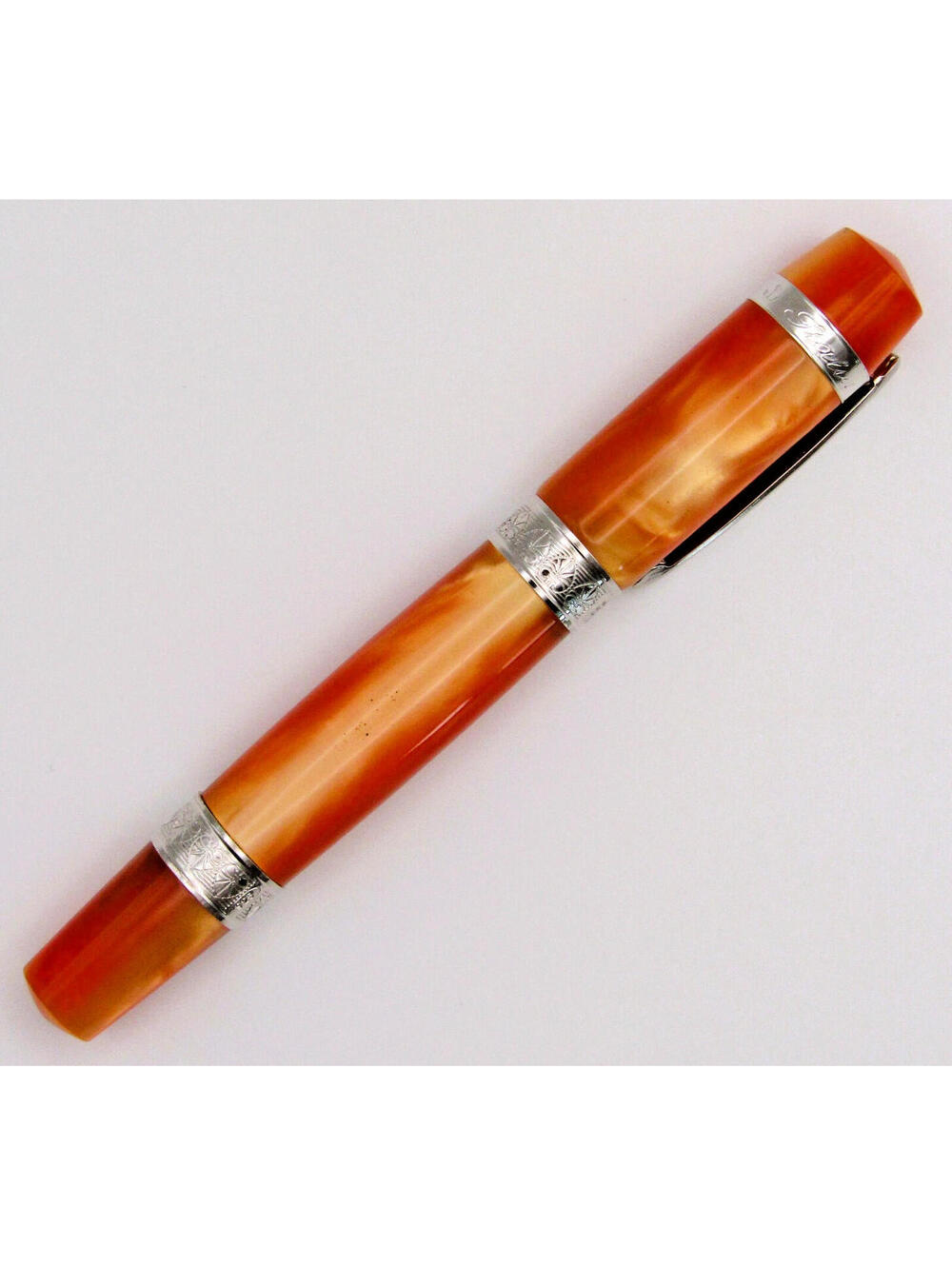 Ancora Perla Orange and Red Marbled Pearlescent Resin Ballpoint Pen